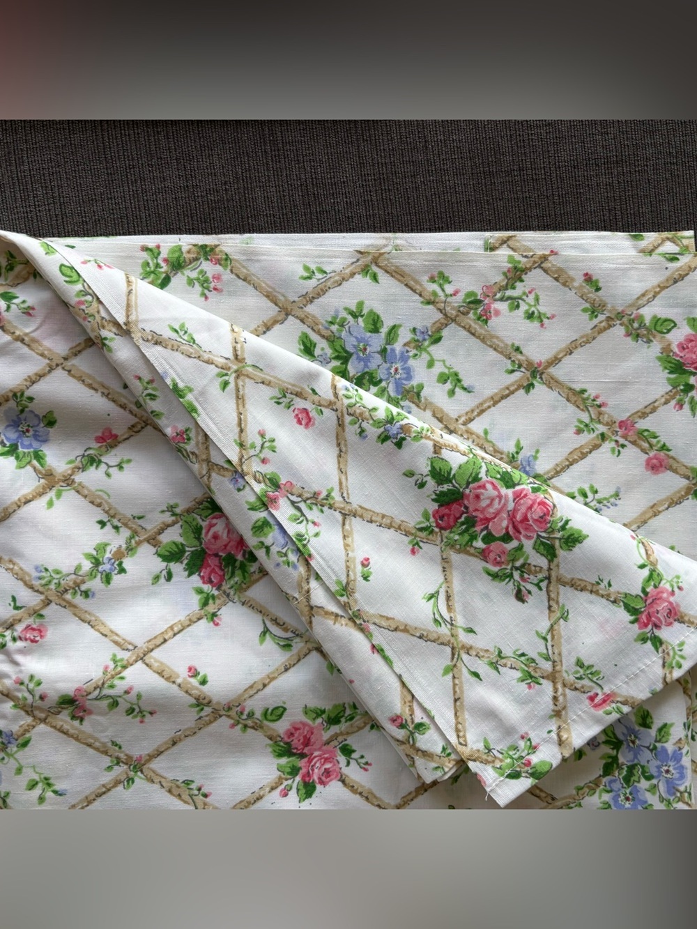Vintage 1980s Martex Gazebo Twin Flat Sheet No Iron Percale Floral Trellis 66x96
